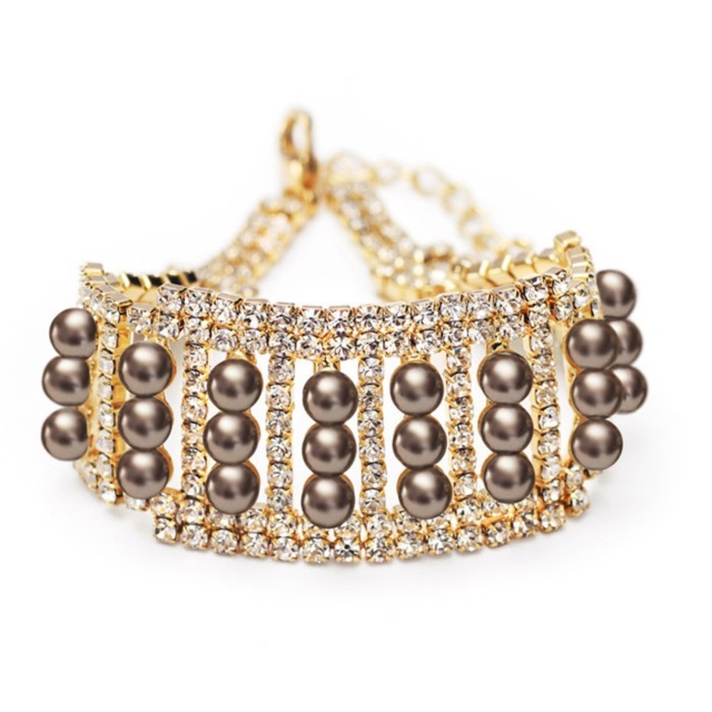 Swarovski Gold Crystal Bracelet with Taupe Pearls
